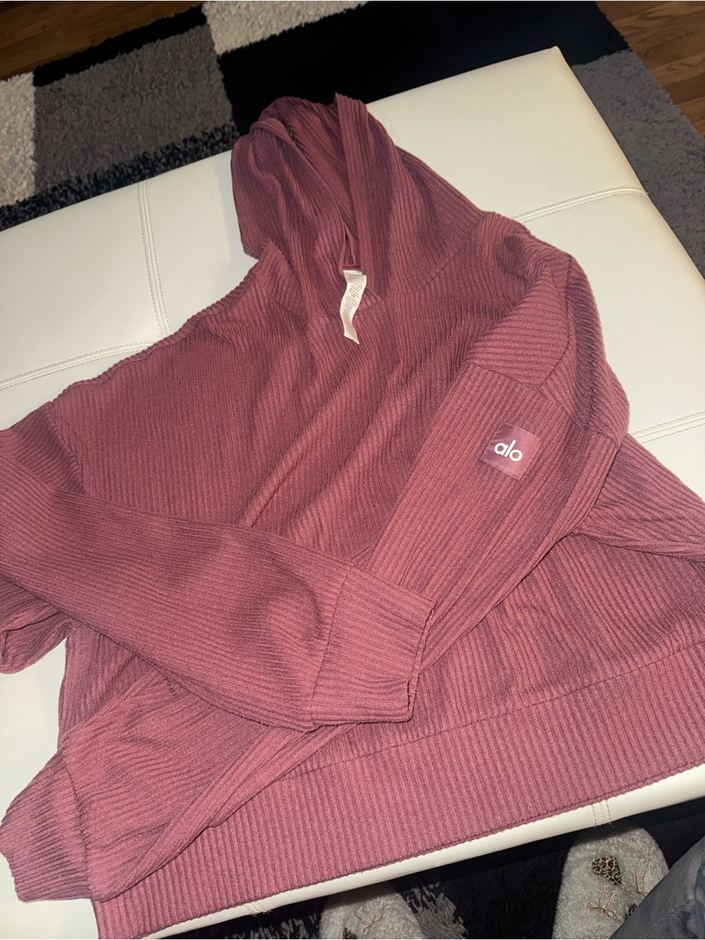 ALO Yoga Women’s Ribbed Hooded Sweater in Dusty Rose